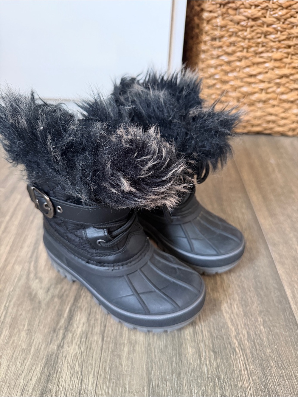 Kids Black Faux-Fur Winter Snow Boots